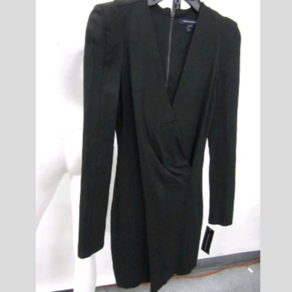 French Connection Black V-neck Dress Long Sleeves - Picture 5 of 7